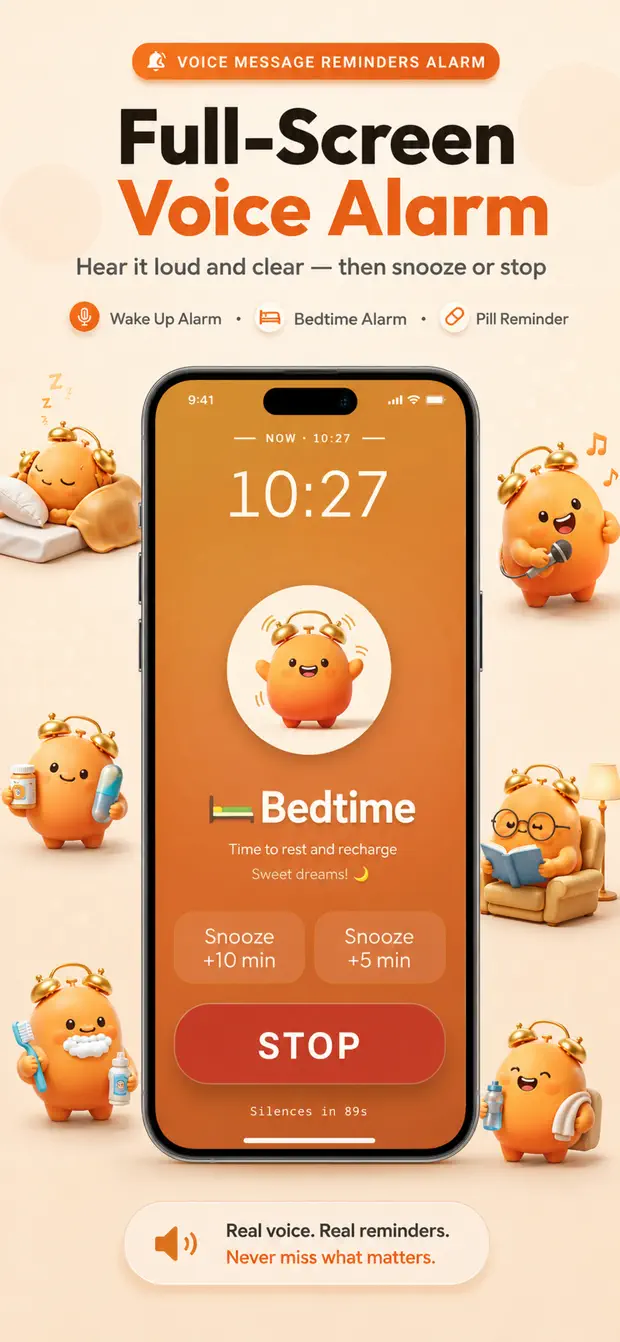 Voice Reminders full-screen voice alarm screenshot